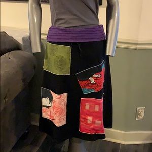 Za Zen Asian Art Patchwork Cotton Skirt